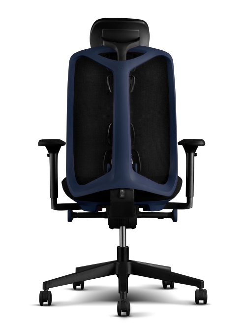 Takakuva Herman Miller Vantum -pelituolista, väri Nightfall-sininen ja musta
