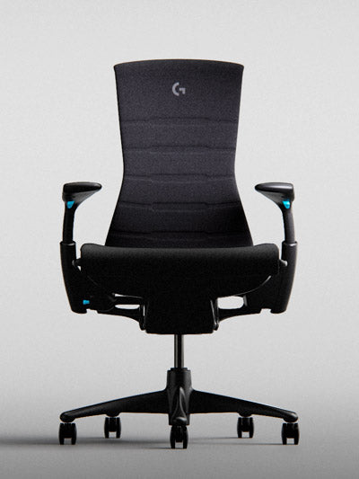 Logitech Embody -pelituoli, musta ja syaani, edestä