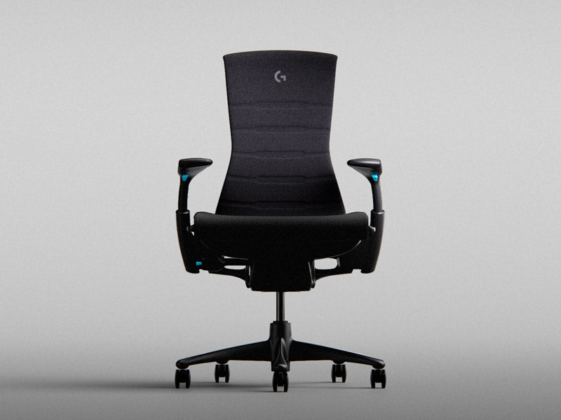 Logitech Embody -pelituoli, musta ja syaani, edestä