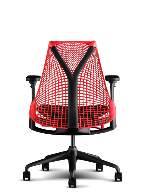 Takakuva Herman Miller Sayl -pelituolista, väri punainen ja musta